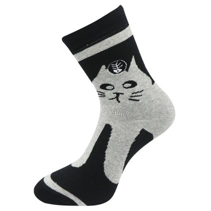 Dámske froté ponožky s potlačou mačky NV8860, čiernej farby 9001500-5