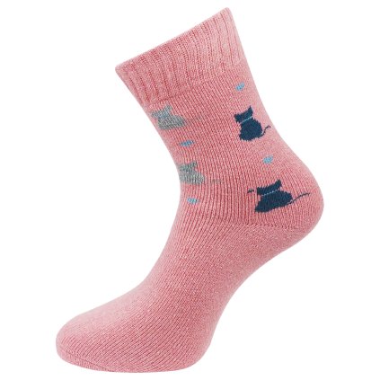 Dámske froté ponožky s potlačou mačičiek TNV9231, ružovej farby 9001503