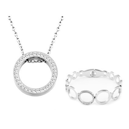 Set z chirurgické oceli, pozlacený 14k, drobný křížek se zirkony, řetízek + náramek 254