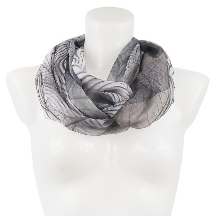 Dámský šátek tunel s potiskem 37502 listy se zlatou nitkou, růžové barvy 7200633-3