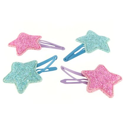 Sponky do vlasov pre deti s trblietavými hviezdičkami 4 ks, modrej a ružovej farby 8000867-1