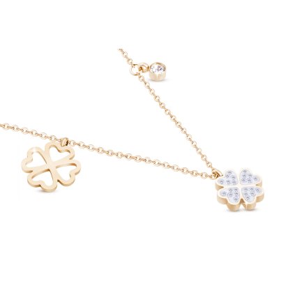 Veľkosť väčšej Retiazka z chirurgickej ocele, pozlátená 14k zlatom s príveskom, štvorlístok so zirkónmi 3001843: výška 1,2 cm, šírka 1,2 cm