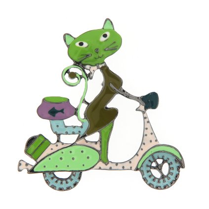 Brož - kočička na skútru, fialové barvy 9001670