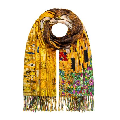 Obojstranná obdĺžniková šatka 2130-10 maľba, zlatá Adele - kiss 7200681-2