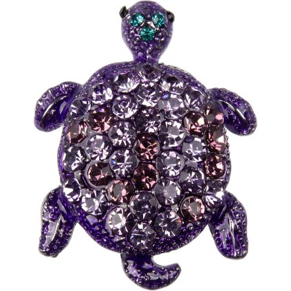 Brošňa korytnačka zdobená zirkónmi, fialovej farby, 9001786-1