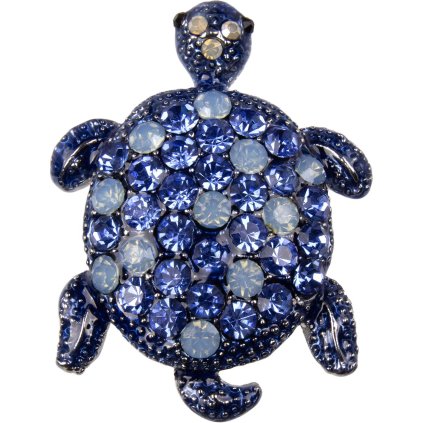 Brošňa korytnačka zdobená zirkónmi, modrej farby 9001786-2