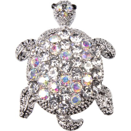 Brošňa korytnačka zdobená zirkónmi, číre farby 9001786-3