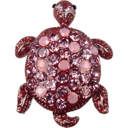 Brošňa korytnačka zdobená zirkónmi, červenej farby 9001786-5