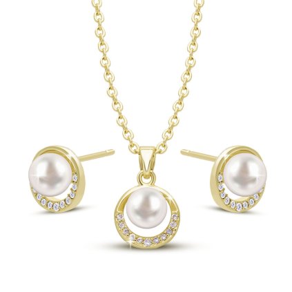 53944 set pozlaceny 14 k retizek nausnice pozlacene 14 k s perlou a zirkony