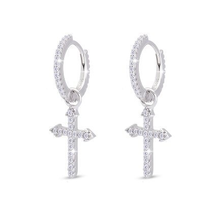55414 55414 strieborné náušnice krúžky s krížikom a zirkónmi 3480