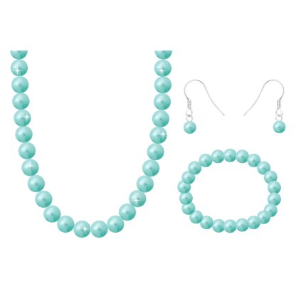 Set z bižuterního kovu, světle růžová perla, náhrdelník + visací náušnice + náramek 6000655-2