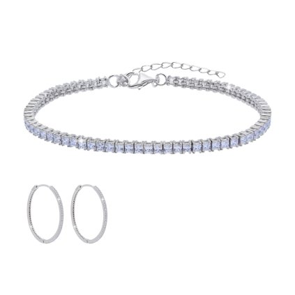 60814 set 355 stribrny tenisovy naramek a kruhove nausnice se zirkony