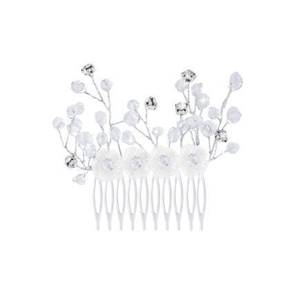 Hřeben do vlasů, ozdobený perličkami a zirkony - stříbrné barvy 8000629