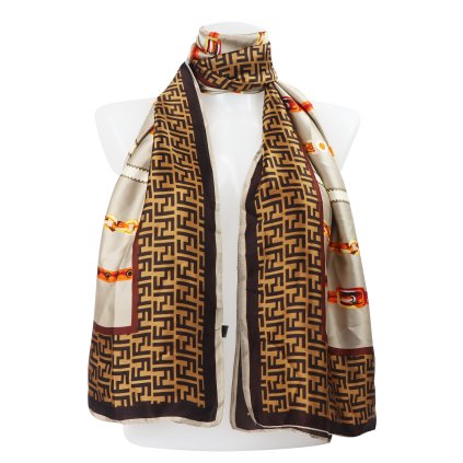 Dámský obdélníkový šátek 2113-9 s potiskem pásků a řetízků, krémové barvy 7200540-2