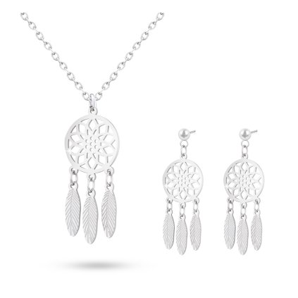 Set z chirurgické oceli lapač snů, řetízek + náušnice s barevnými kuličkami 188