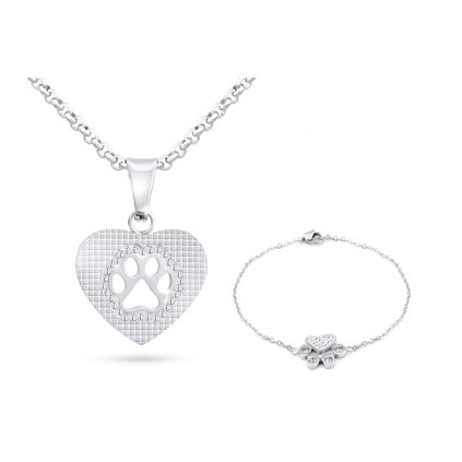 Súprava z chirurgickej ocele labka v srdci, retiazka + náramok so zirkónmi 197