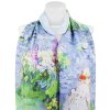 Dámský oboustranný hedvábný obdélníkový šál 3130-03 malba, dítě u jezera - žena v zahradě 7200676-6