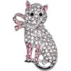 Brošňa - mačička vykladaná zirkónmi, ružová farba, 9001787-2