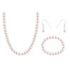 Set z bižuterního kovu, bílá perla, náhrdelník + visací náušnice + náramek 6000655