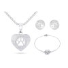 Súprava z chirurgickej ocele labka v srdci, retiazka + náušnice + náramok so zirkónmi 199