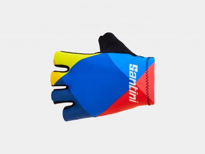 Unisex cyklistické týmové rukavice Santini Lidl-Trek (Barva tmavě modrá/žlutá, Velikost S)