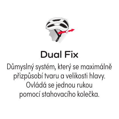 Dual Fix - Důmyslný systém, který se maximálně přizpůsobí tvaru a velikosti hlavy. Ovládá se jednou rukou pomocí stahovacího kolečka.