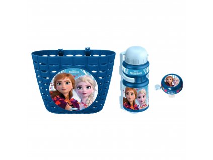 Cyklistická sada Frozen II (košík, láhev, zvonek) - modrá