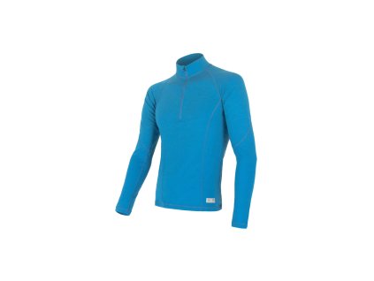 SENSOR MERINO DF pánské triko dl.rukáv zip modrá