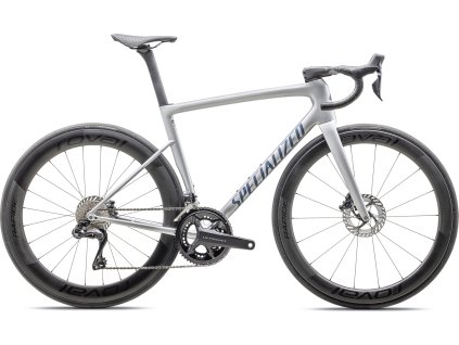 Silniční kolo Specialized Tarmac SL8 Pro Ultegra Di2 2025 Gloss Liquid Silver Satin Blue Pearl Over Black Liquid Metal