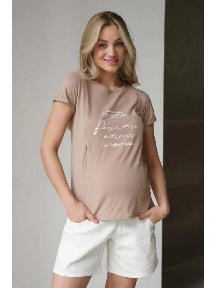 Těhotenské a kojicí tričko Basic béžové bavlněné