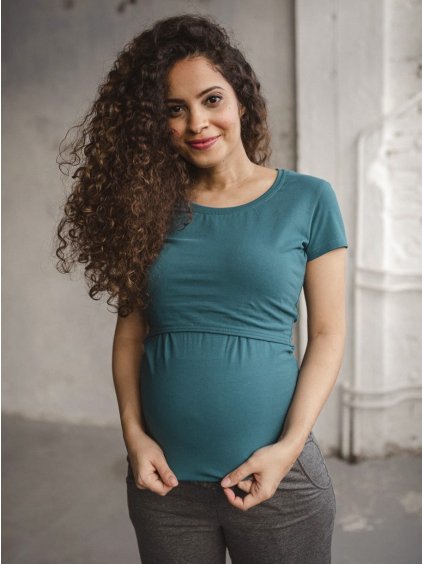 Těhotenské a kojící tričko tmavě tyrkysové / bavlněné (Velikost XL)