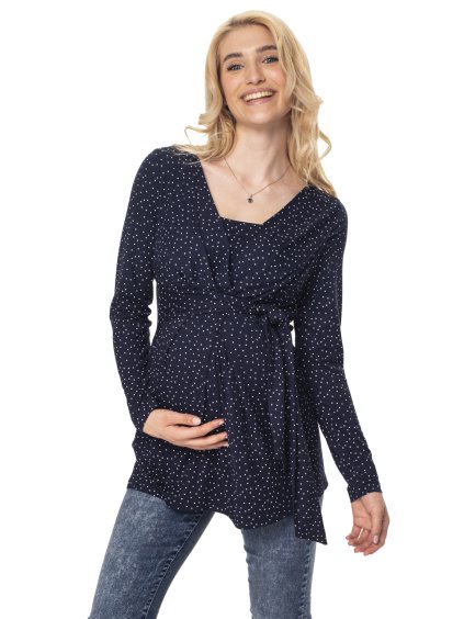 Elegantní těhotenská a kojící halenka 3v1 Gessa modrá s puntíkem (Velikost XL)