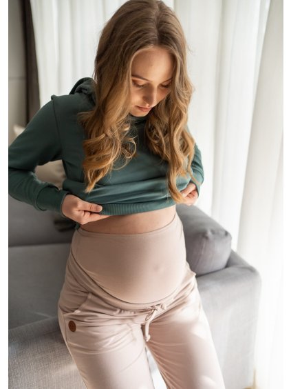 Těhotenské tepláky 2v1 Sweat Pants béžové bavlněné (Velikost XL)