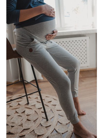 Těhotenské tepláky 2v1 Sweat Pants světle šedé bavlněné (Velikost XL)