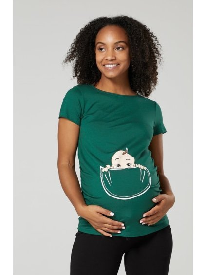 Vtipné těhotenské tričko Baby tmavě zelené (Velikost 3XL)