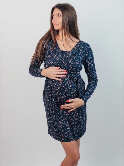 tehotenske saty modre s kvitky kojici