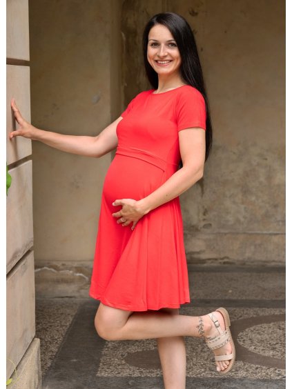 Těhotenské šaty červené Mama L'amour kojící