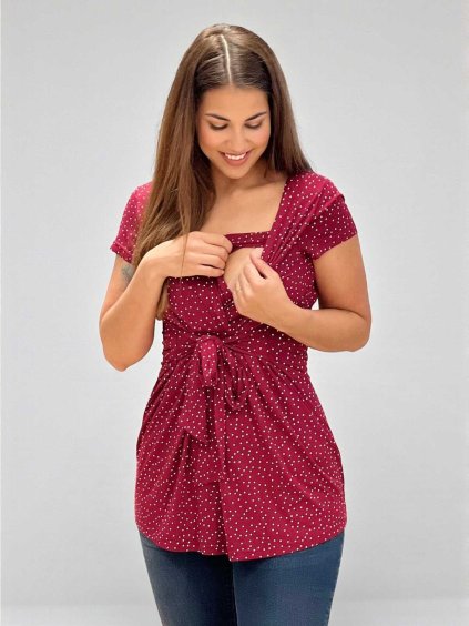 elegantní kojící halenka bordó s puntíky