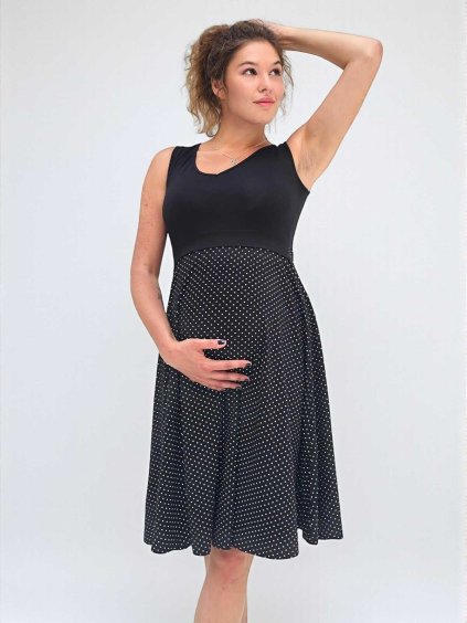 těhotenské šaty na ramínka černé s puntíky kojící