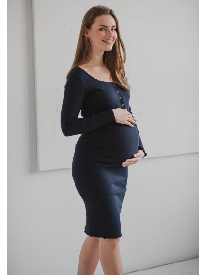 Těhotenské šaty tmavě modré žebrované