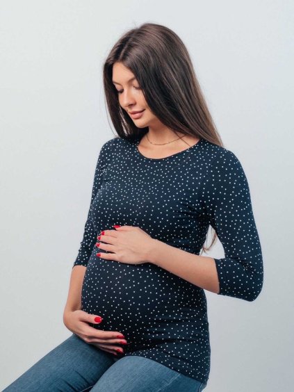 těhotenské tričko tmavě modré s puntíky