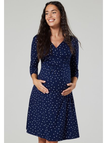 Těhotenské šaty modré s puntíky