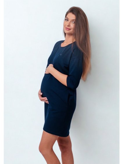 Těhotenské mikinové šaty tmavě modré kojící