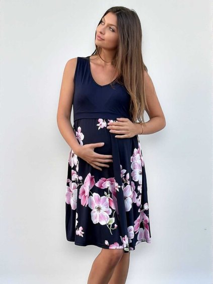 letní těhotenské šaty na ramínka modré magnolie
