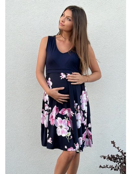 Letní těhotenské šaty na ramínka modré magnolie