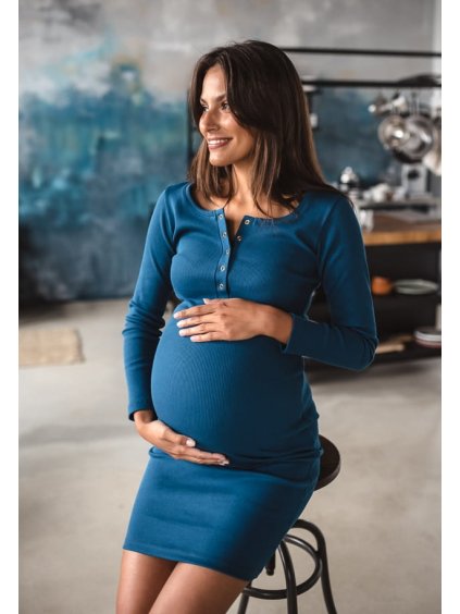 Těhotenské šaty modré žebrované