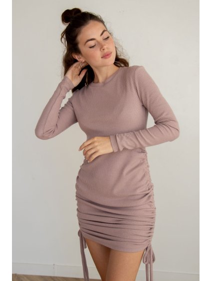 Těhotenské a kojící šaty pudrově růžové žebrované