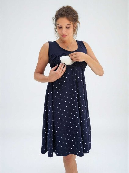 kojící šaty na ramínka tmavě modré s puntíky
