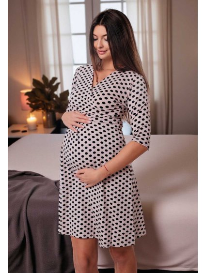 těhotenské šaty béžové s puntíky