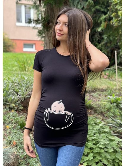 Vtipné těhotenské tričko černé s miminkem